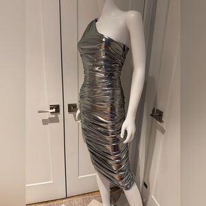 Fashion Nova Metallic One-Shoulder Dress